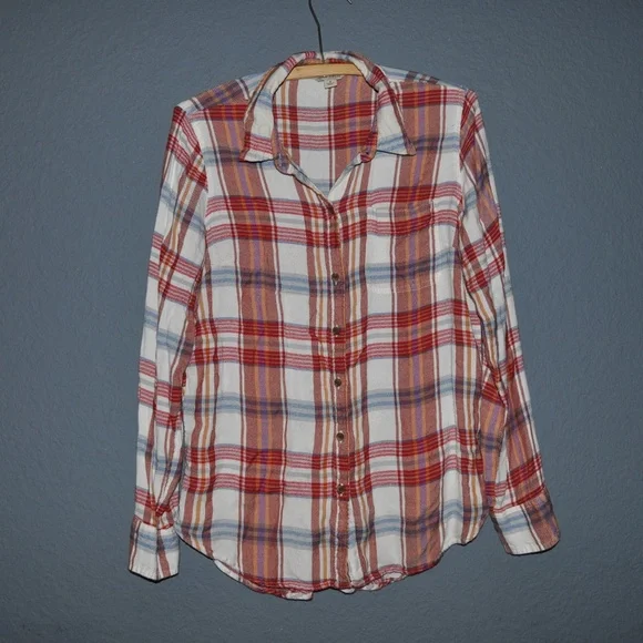 248  LUCKY BRAND Red Bungalow Plaid Soft Flannel Shirt - Picture 4 of 8